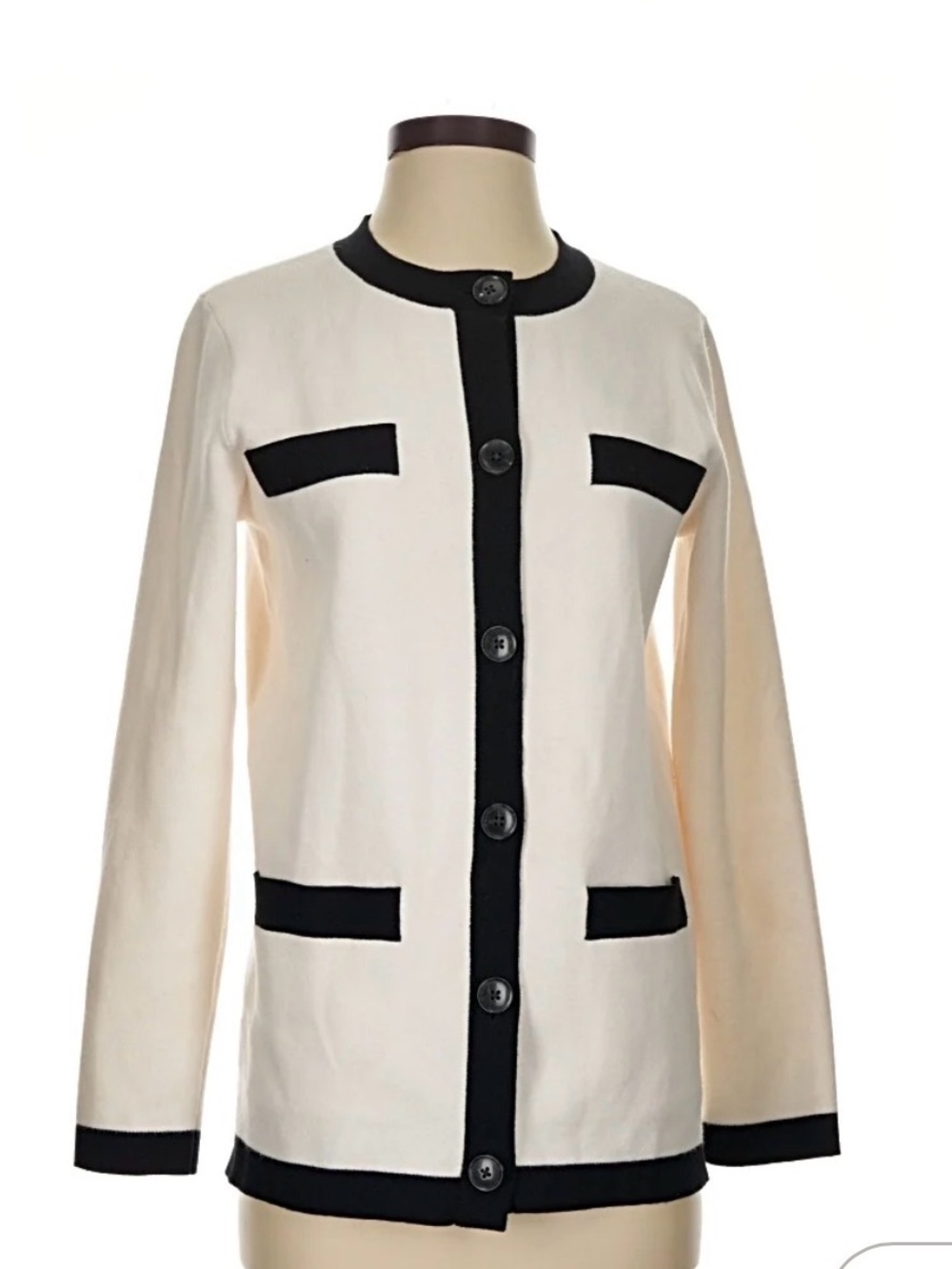 Ann Taylor Cream Jacket with Black Trim